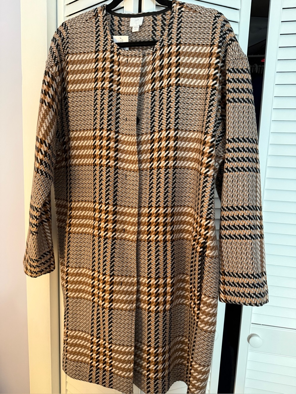 J Jill NWT snap front plaid houndstooth coat large petite fits like XL